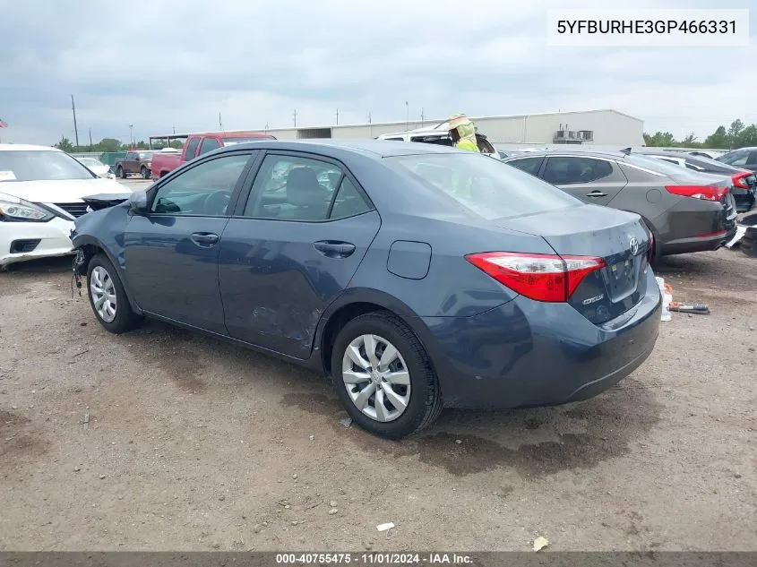 2016 Toyota Corolla Le VIN: 5YFBURHE3GP466331 Lot: 40755475