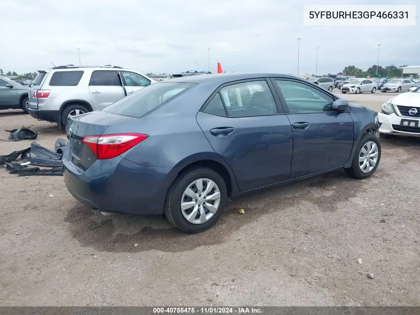 2016 Toyota Corolla Le VIN: 5YFBURHE3GP466331 Lot: 40755475