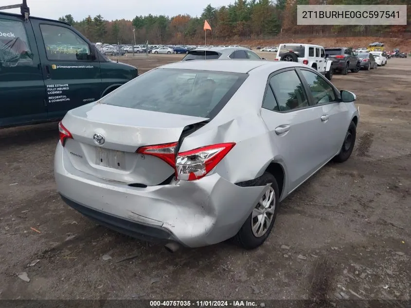 2016 Toyota Corolla L VIN: 2T1BURHE0GC597541 Lot: 40757035