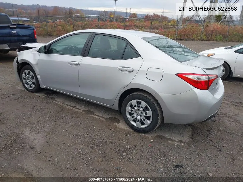 2016 Toyota Corolla S VIN: 2T1BURHE6GC522858 Lot: 40757675