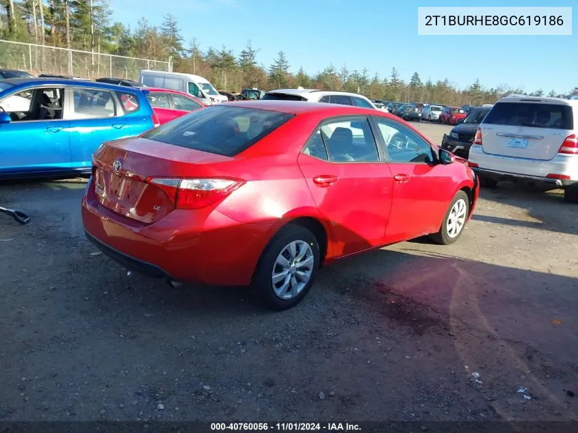 2016 Toyota Corolla Le VIN: 2T1BURHE8GC619186 Lot: 40760056