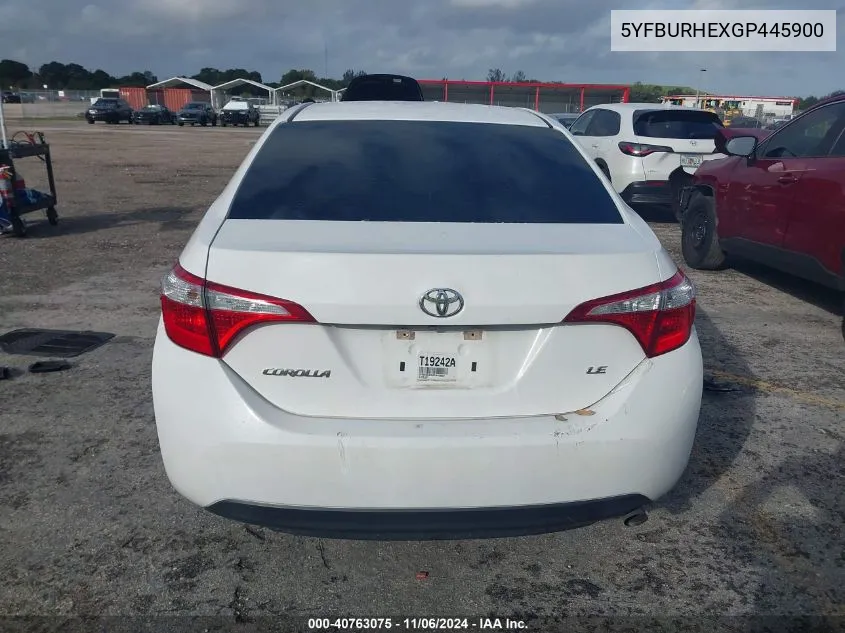 2016 Toyota Corolla Le VIN: 5YFBURHEXGP445900 Lot: 40763075