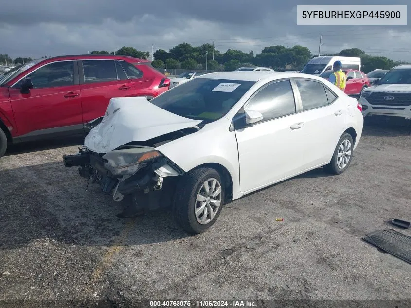 2016 Toyota Corolla Le VIN: 5YFBURHEXGP445900 Lot: 40763075