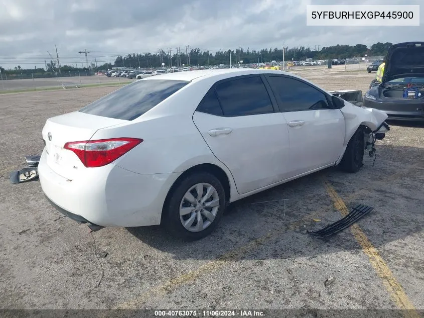 2016 Toyota Corolla Le VIN: 5YFBURHEXGP445900 Lot: 40763075