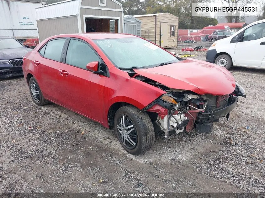 2016 Toyota Corolla L/Le/Le Pls/Prm/S/S Pls VIN: 5YFBURHE5GP445531 Lot: 40764553