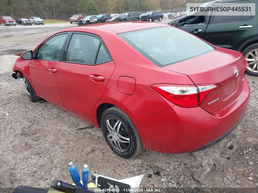 2016 Toyota Corolla L/Le/Le Pls/Prm/S/S Pls VIN: 5YFBURHE5GP445531 Lot: 40764553