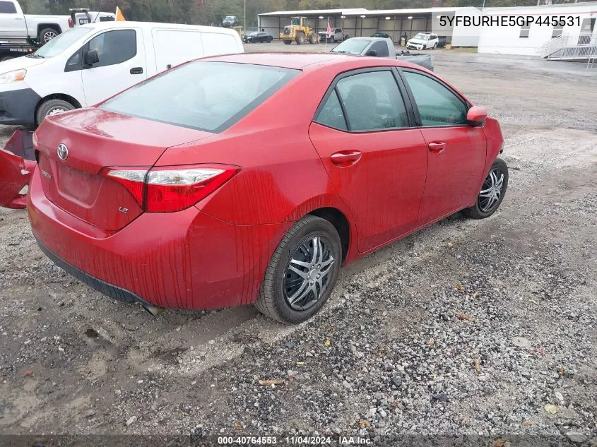 2016 Toyota Corolla L/Le/Le Pls/Prm/S/S Pls VIN: 5YFBURHE5GP445531 Lot: 40764553