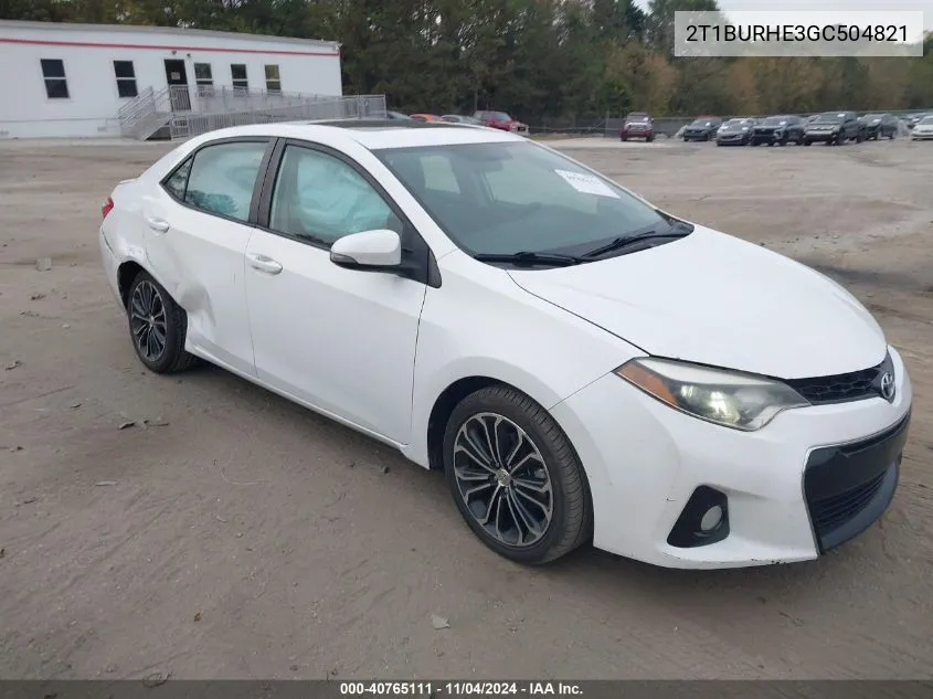 2016 Toyota Corolla S Premium VIN: 2T1BURHE3GC504821 Lot: 40765111