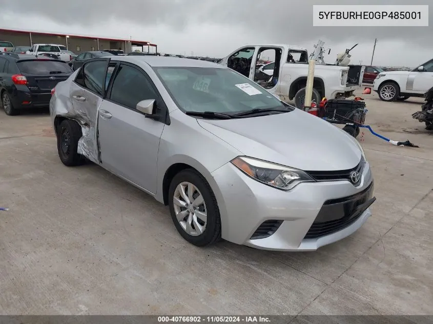 2016 Toyota Corolla Le VIN: 5YFBURHE0GP485001 Lot: 40766902