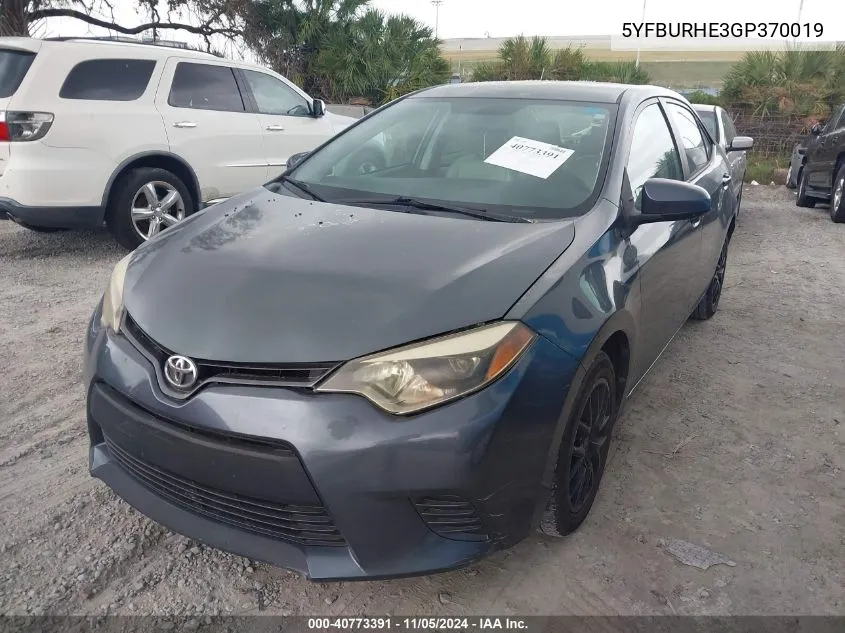 2016 Toyota Corolla Le VIN: 5YFBURHE3GP370019 Lot: 40773391