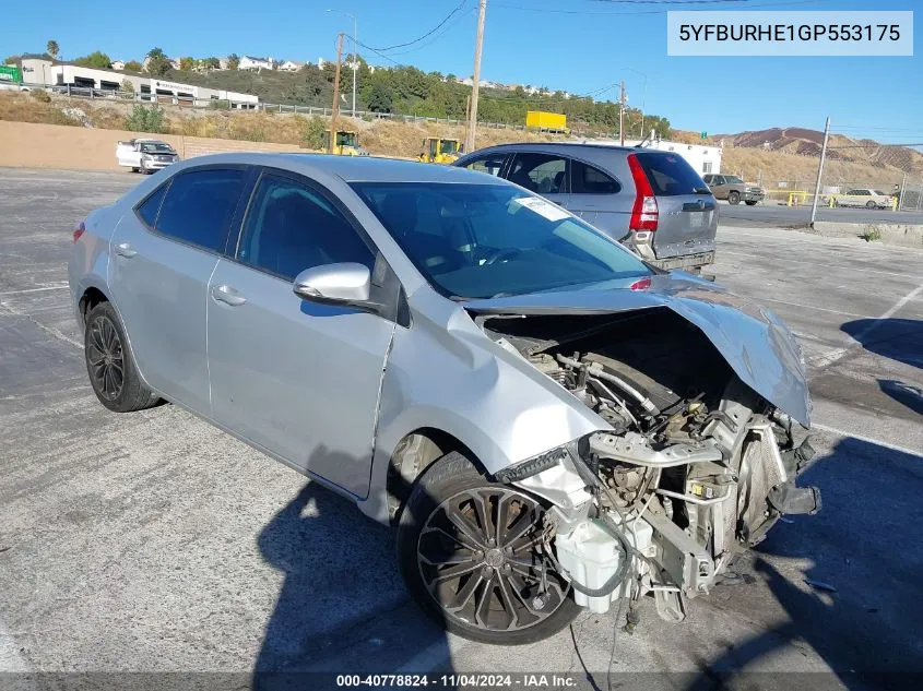 2016 Toyota Corolla S Plus VIN: 5YFBURHE1GP553175 Lot: 40778824