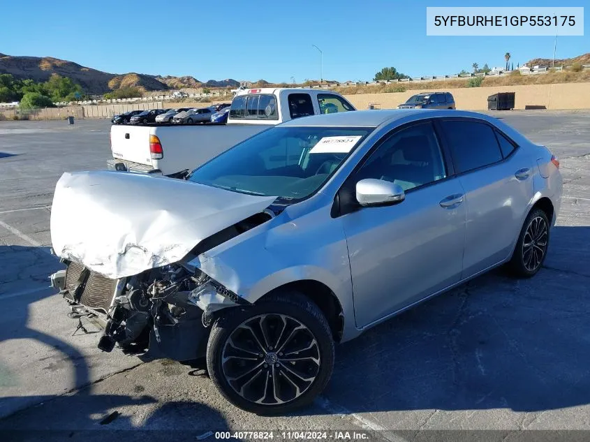 2016 Toyota Corolla S Plus VIN: 5YFBURHE1GP553175 Lot: 40778824