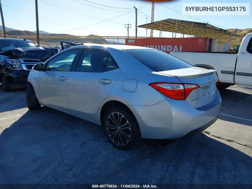 2016 Toyota Corolla S Plus VIN: 5YFBURHE1GP553175 Lot: 40778824