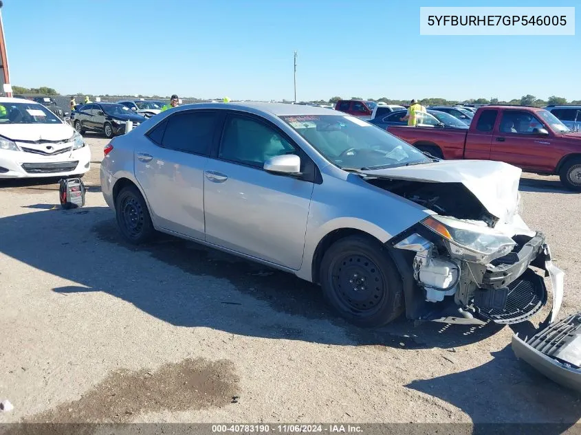 2016 Toyota Corolla Le VIN: 5YFBURHE7GP546005 Lot: 40783190