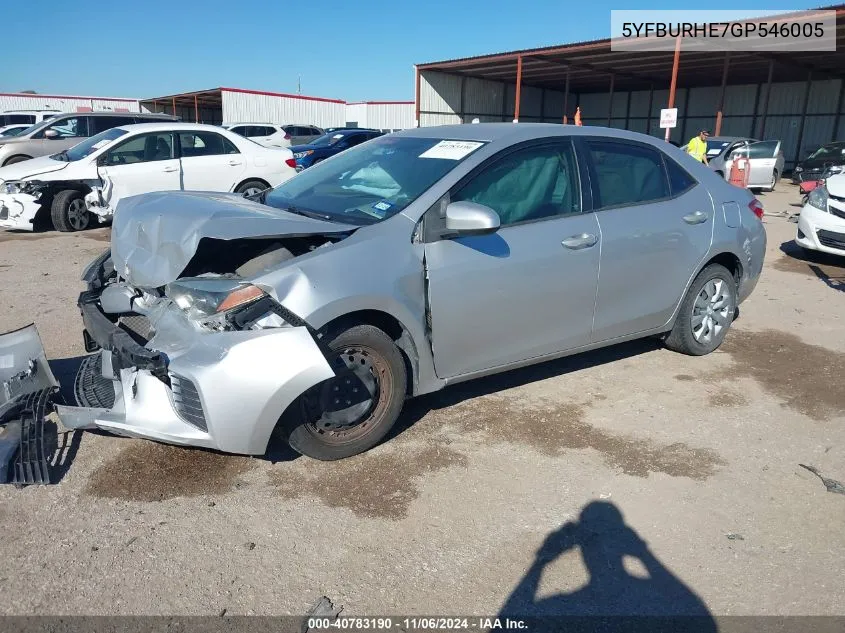 2016 Toyota Corolla Le VIN: 5YFBURHE7GP546005 Lot: 40783190