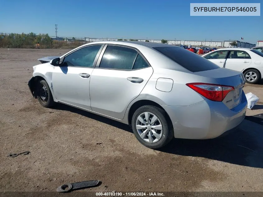 2016 Toyota Corolla Le VIN: 5YFBURHE7GP546005 Lot: 40783190