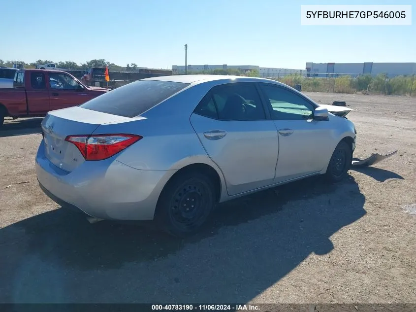 2016 Toyota Corolla Le VIN: 5YFBURHE7GP546005 Lot: 40783190