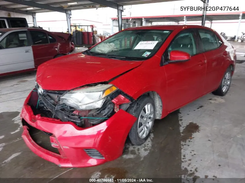 2016 Toyota Corolla Le VIN: 5YFBURHE2GP477644 Lot: 40786683