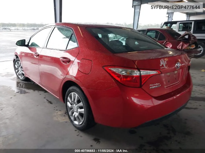 2016 Toyota Corolla Le VIN: 5YFBURHE2GP477644 Lot: 40786683