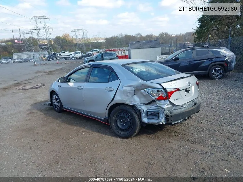 2016 Toyota Corolla Le VIN: 2T1BURHE1GC592980 Lot: 40787597