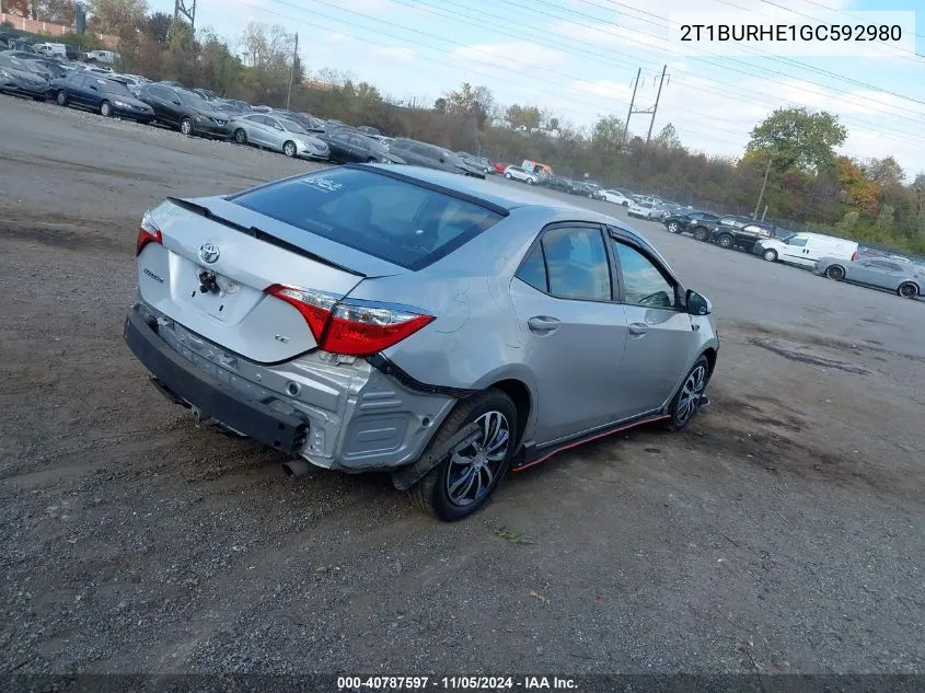 2016 Toyota Corolla Le VIN: 2T1BURHE1GC592980 Lot: 40787597