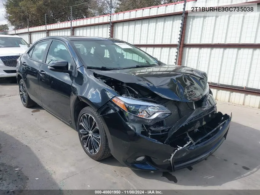 2016 Toyota Corolla S Plus VIN: 2T1BURHE3GC735038 Lot: 40801950