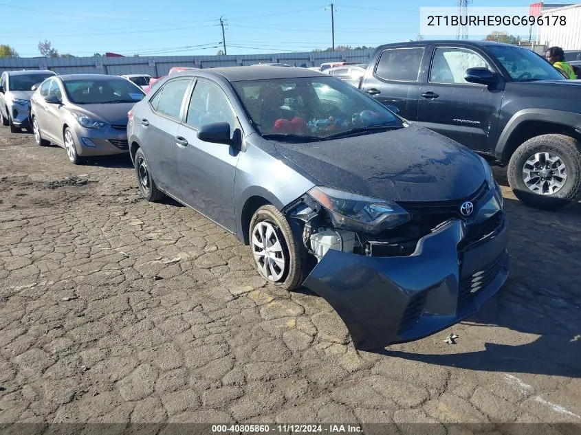 2016 Toyota Corolla L VIN: 2T1BURHE9GC696178 Lot: 40805860