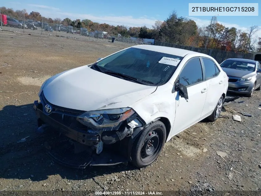 2016 Toyota Corolla Le VIN: 2T1BURHE1GC715208 Lot: 40812995