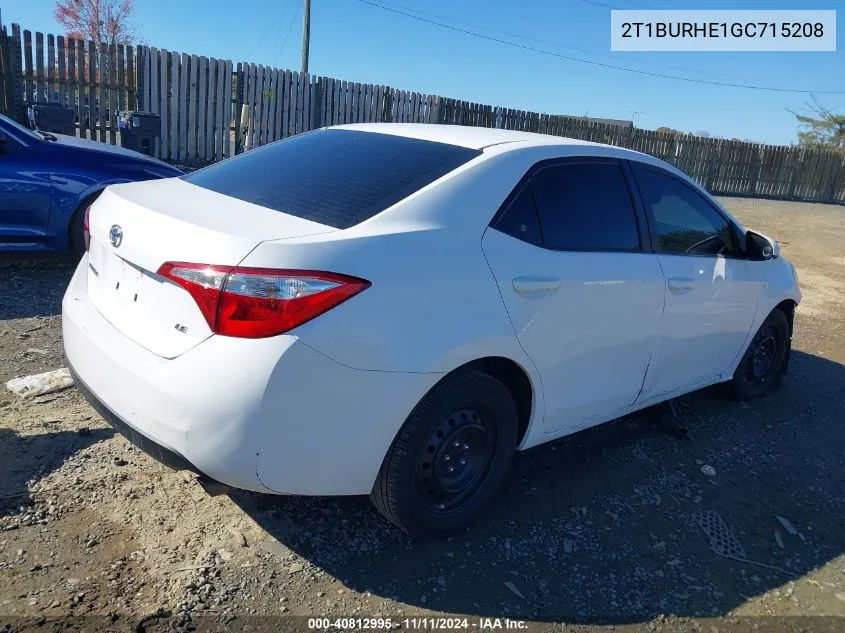 2016 Toyota Corolla Le VIN: 2T1BURHE1GC715208 Lot: 40812995