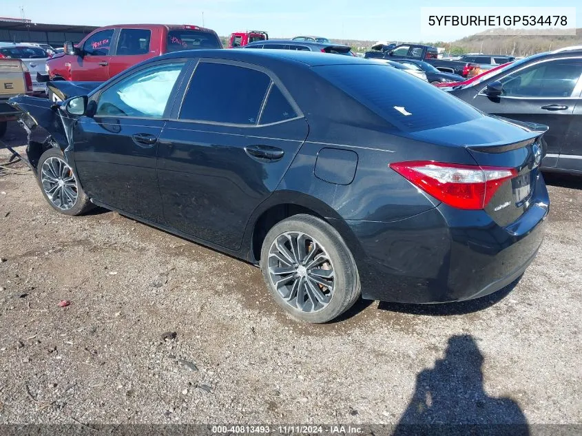 2016 Toyota Corolla S Plus VIN: 5YFBURHE1GP534478 Lot: 40813493