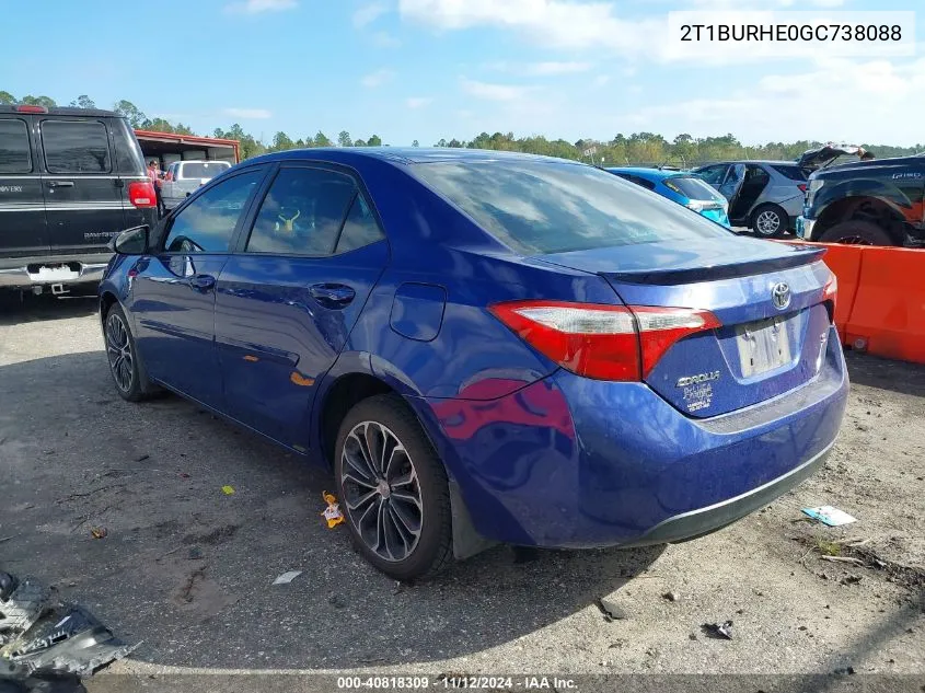 2016 Toyota Corolla S Plus VIN: 2T1BURHE0GC738088 Lot: 40818309