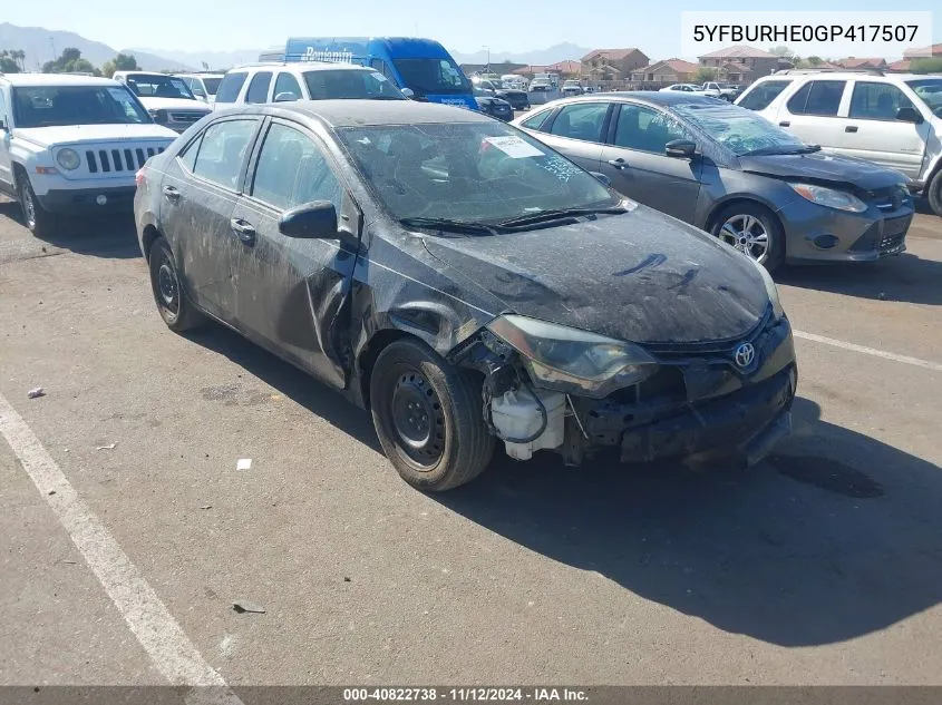 2016 Toyota Corolla Le VIN: 5YFBURHE0GP417507 Lot: 40822738