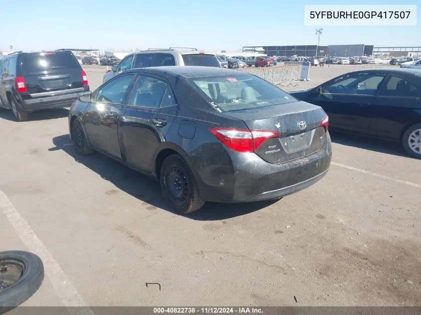 2016 Toyota Corolla Le VIN: 5YFBURHE0GP417507 Lot: 40822738