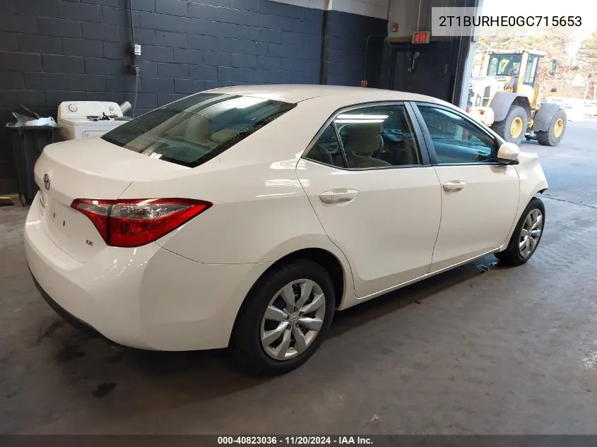 2016 Toyota Corolla Le VIN: 2T1BURHE0GC715653 Lot: 40823036