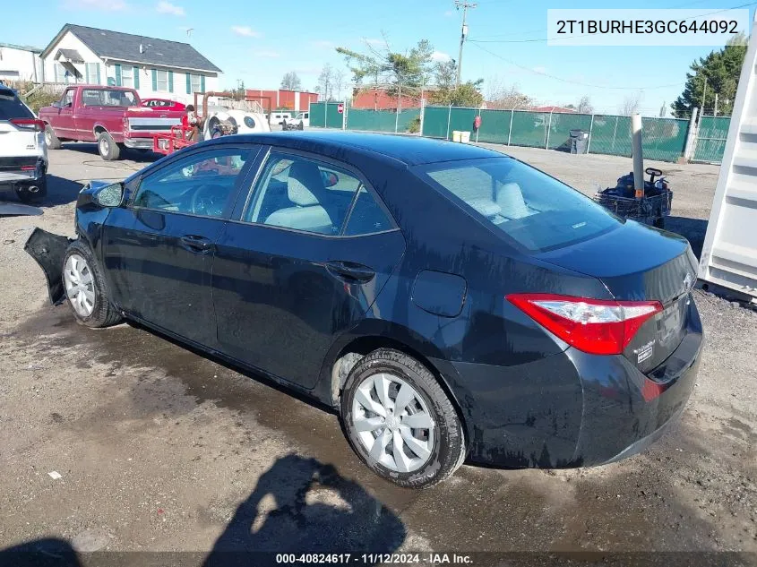 2016 Toyota Corolla Le VIN: 2T1BURHE3GC644092 Lot: 40824617