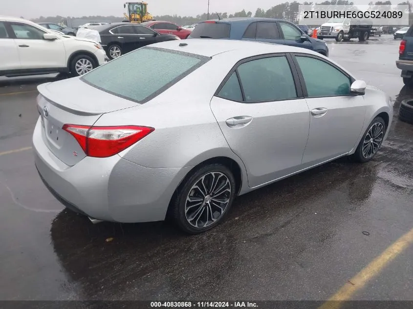 2016 Toyota Corolla S Premium VIN: 2T1BURHE6GC524089 Lot: 40830868