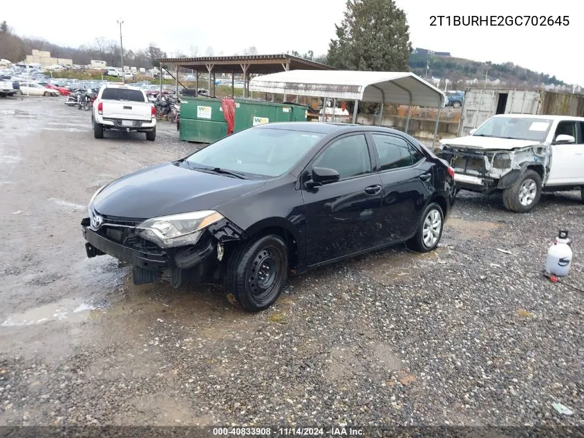 2016 Toyota Corolla Le VIN: 2T1BURHE2GC702645 Lot: 40833908