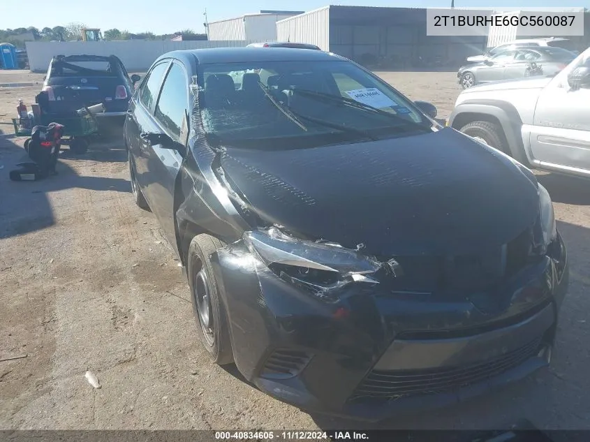 2016 Toyota Corolla Le VIN: 2T1BURHE6GC560087 Lot: 40834605