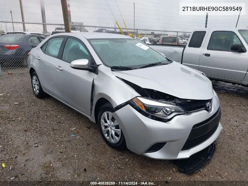 2016 Toyota Corolla L VIN: 2T1BURHE9GC589549 Lot: 40839259