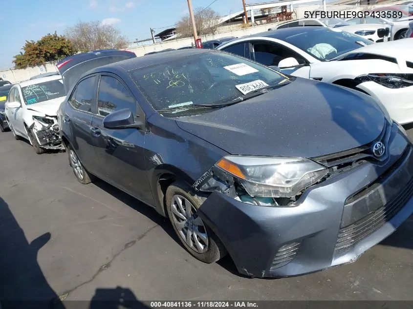 2016 Toyota Corolla Le VIN: 5YFBURHE9GP433589 Lot: 40841136