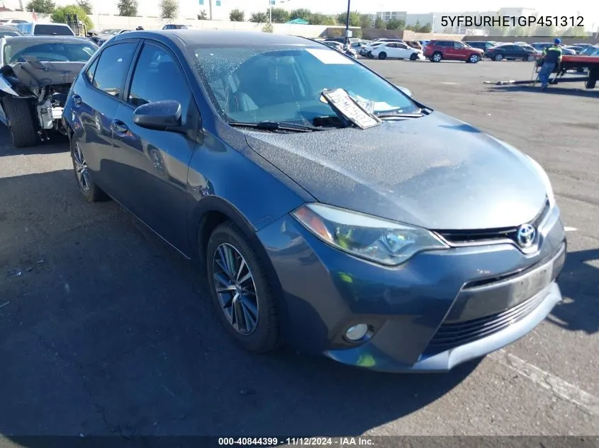 2016 Toyota Corolla Le Plus VIN: 5YFBURHE1GP451312 Lot: 40844399