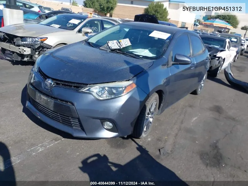 2016 Toyota Corolla Le Plus VIN: 5YFBURHE1GP451312 Lot: 40844399