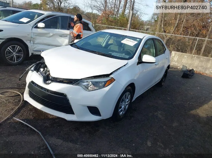 2016 Toyota Corolla L VIN: 5YFBURHE8GP402740 Lot: 40850462