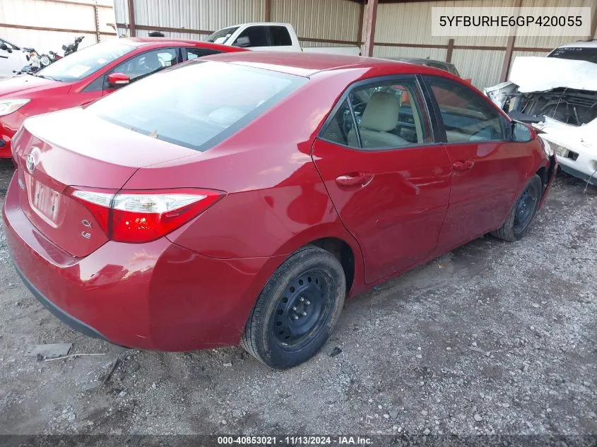 2016 Toyota Corolla Le VIN: 5YFBURHE6GP420055 Lot: 40853021