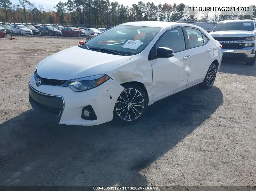 2016 Toyota Corolla S Plus VIN: 2T1BURHE6GC714703 Lot: 40853912