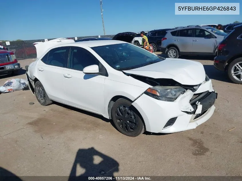 2016 Toyota Corolla Le VIN: 5YFBURHE6GP426843 Lot: 40857206