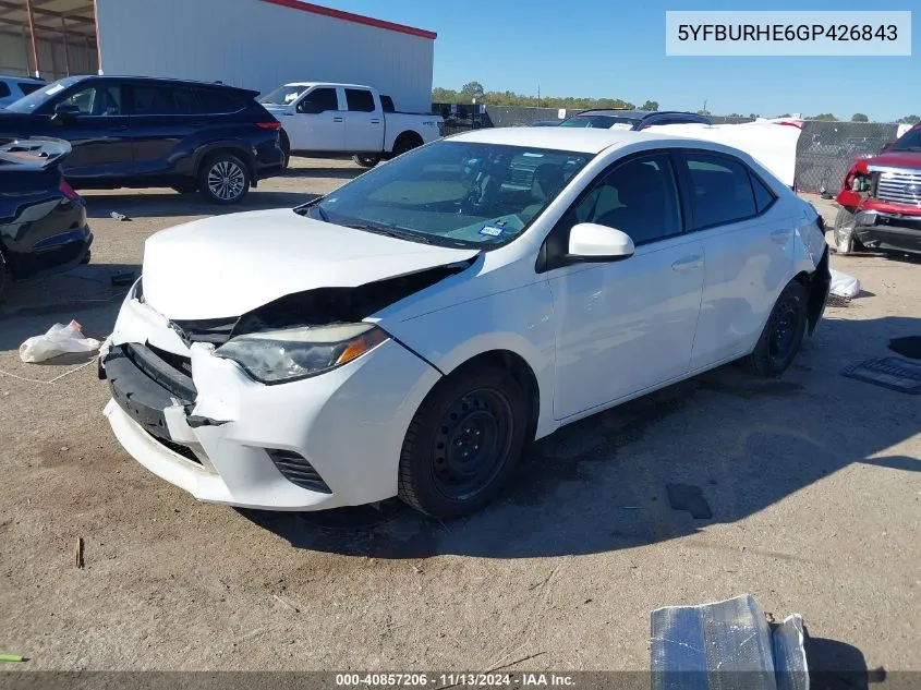 2016 Toyota Corolla Le VIN: 5YFBURHE6GP426843 Lot: 40857206