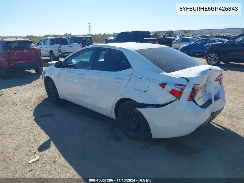 2016 Toyota Corolla Le VIN: 5YFBURHE6GP426843 Lot: 40857206