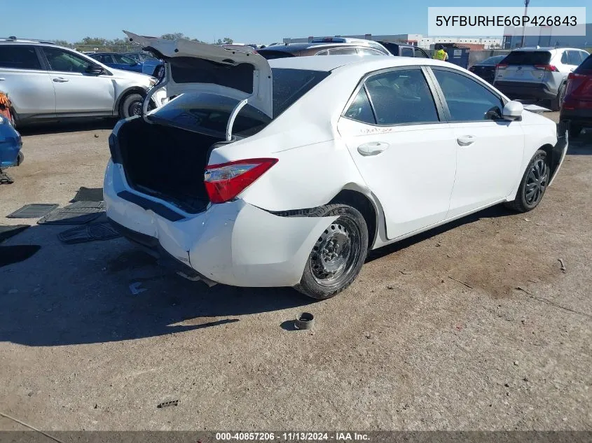 2016 Toyota Corolla Le VIN: 5YFBURHE6GP426843 Lot: 40857206