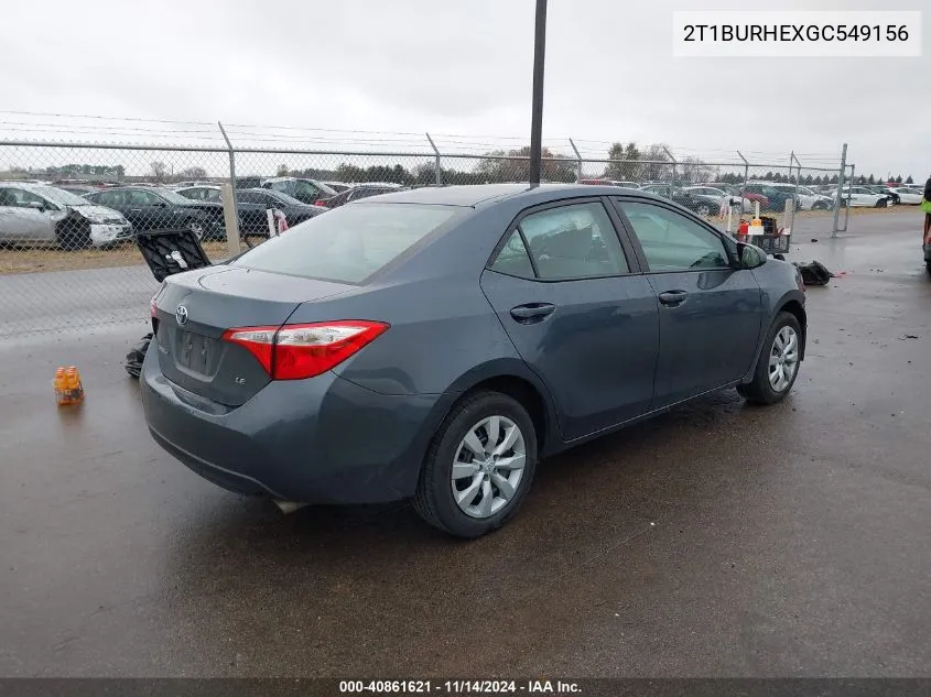 2016 Toyota Corolla Le VIN: 2T1BURHEXGC549156 Lot: 40861621